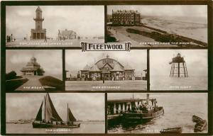 RPPC Multiview Greetings Postcard Fleetwood Lancashire UK Lighthouse