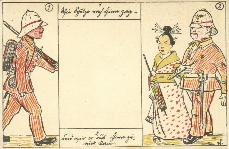 china, BOXER REBELLION, Caricature, German Soldier conquers Chinese Girl (1899)