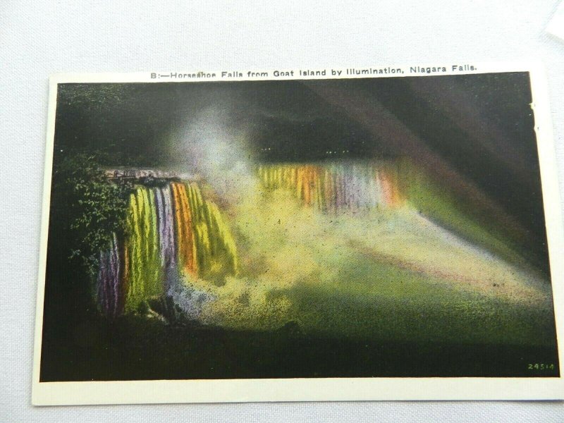 Vintage Postcard New York NY Niagara Falls Goat Island Horseshoe Illumination