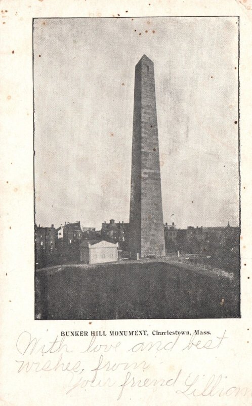 Bunker Hill Monument Historical Landmark Charlestown Massachusetts MA Postcard