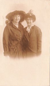 RPPC Postcard Women Funny Furry Feather Hats