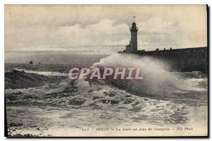 Postcard Old Brest La Jetee one day Tempete