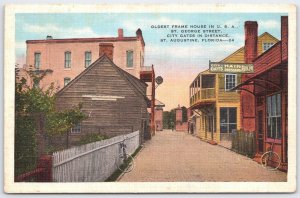 Oldest Frame House St. George Street St. Augustine FL Linen Postcard