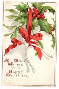 Ellen Clapsaddle Wishbones Mistletoe Holly 1908 Vintage IAP Christmas Postcard