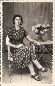 RPPC Lovely Italian Woman Floral Dress Postcard B21