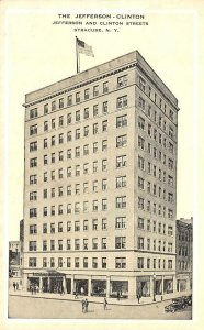 SYRACUSE, NY New York  JEFFERSON-CLINTON HOTEL & Street View  c1920's Postcard