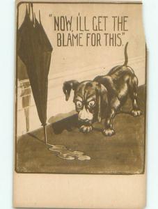 Pre-Linen Comic DOG IS WORRIED HE WILL GET BLAMED FOR RAIN PUDDLE AB8929