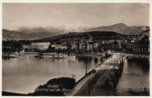 Switzerland Luzern Bahnhof und die Alpen Vintage RPPC C221