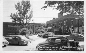 Fairfield Iowa Automobiles Jefferson County Hospital RPPC Photo Postcard 21-7976