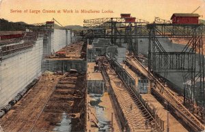 LARGE CRANES WORK MIRAFLORES LOCKS PANAMA CANAL ZONE ALGEBRA POSTCARD (c. 1910)