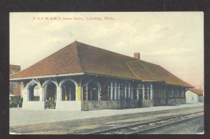 LANSING MICHIGAN UNION RAILROAD DEPOT TRAIN STATION VINTAGE POSTCARD 1908