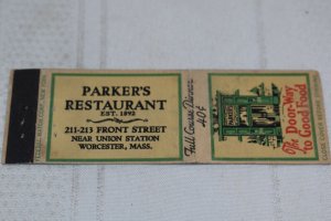 Parker's Restaurant Worchester Mass. 20 Strike Matchbook Cover