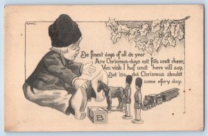 Wall Signed Artist Postcard Christmas Dutch Boy With Toys Holly Berries c1910's