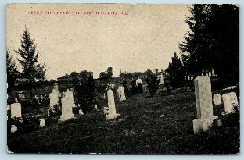 Postcard VA Stephens City Green Hill Cemetery Graves Tombstones c1910 View U8