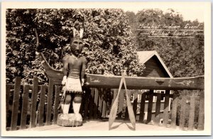 RPPC 1930s Victoria BC Malahat Indian Giant Wooden Statue Canoe by Gowen Sutton