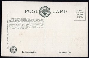 Massachusetts WORCESTER Bancroft Hotel White Border