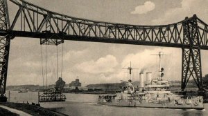 German Navy Rendsburg shipyard Battleship Cruiser Passing under High Bridge