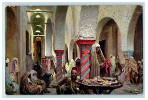 1926 A View Of People Selling In The Bazaar Egypt Interior Vintage Postcard 