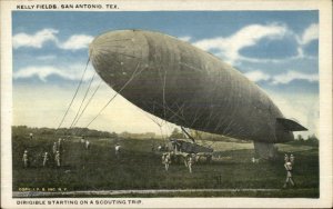 San Antonio TX Dirigible Balloon Kelly Fields WWI c1920 Postcard