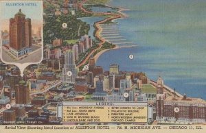 Allerton Chicago Hotel Michigan Avenue Map Aerial MInt  Postcard