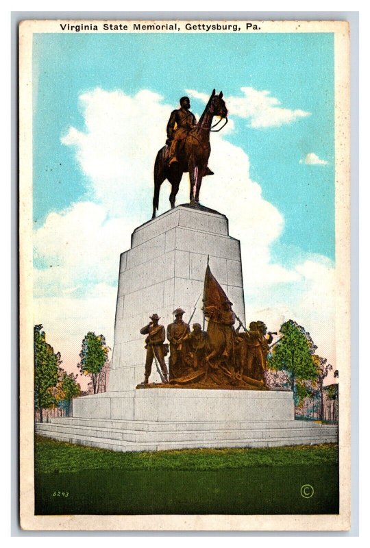 Virginia State Memorial Gettysburg Pennsylvania PA UNP WB Postcard P23
