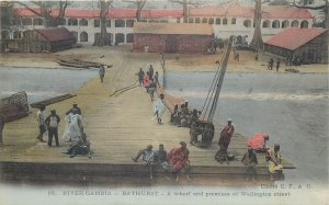 Gambia Bathurst Gabia river a wharf and premises of Wellington street 1900s 