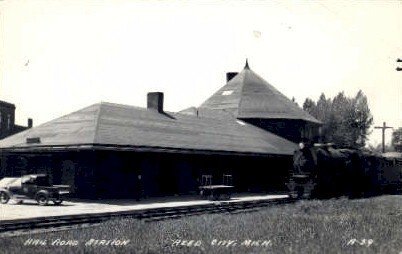 Real Photo, Railroad Station, Reed City, Michigan, MI, USA Railroad Train Dep...