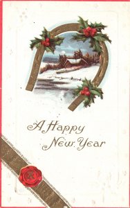 Vintage Postcard 1915 A Happy New Year Landscape Who Winter Greetings Wishes