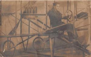 Pilot Aviator Man in Airplane Real Photo Vintage Postcard J926323