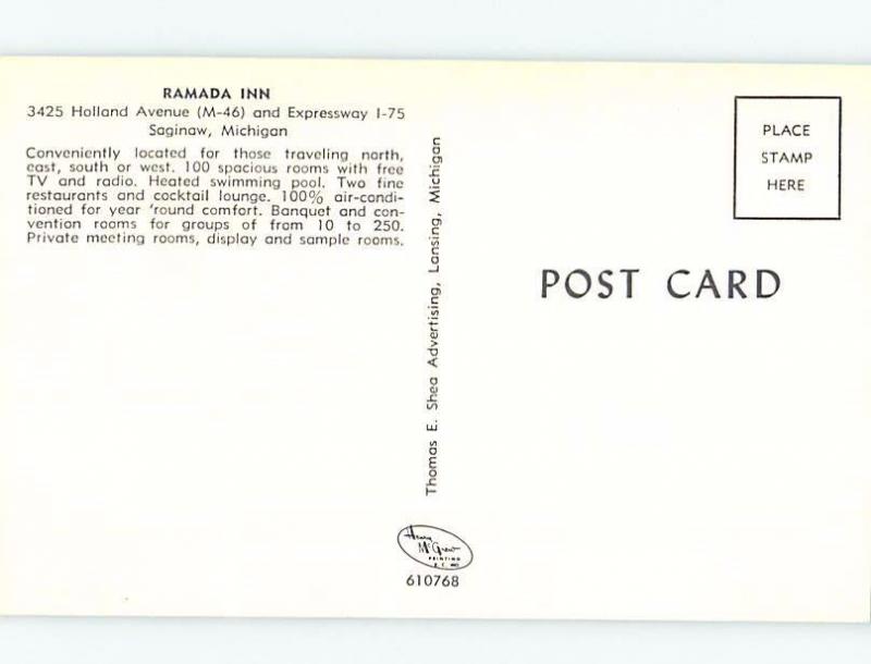 Unused Pre-1980 RAMADA MOTEL Saginaw Michigan MI c2022