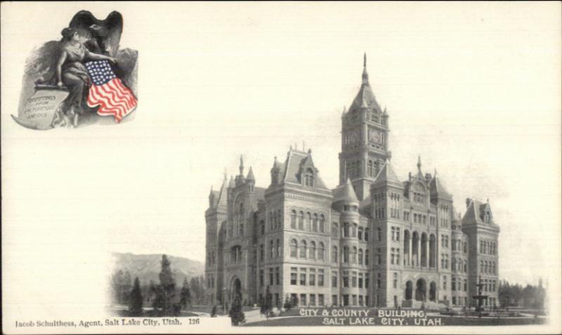 Salt Lake City UT c1900 Arthur Livingston View CITY & COUNTY BLDG Postcard