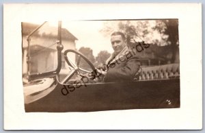 K50/ Interesting RPPC Postcard c1910 Americana Early Automobile Driver 14