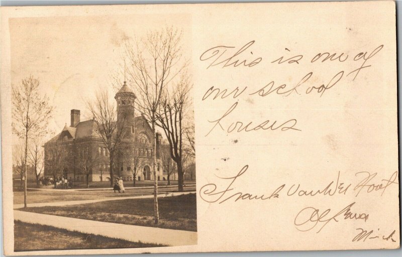 RPPC School House in Alpena MI c1906 Undivided Back Vintage Postcard S35