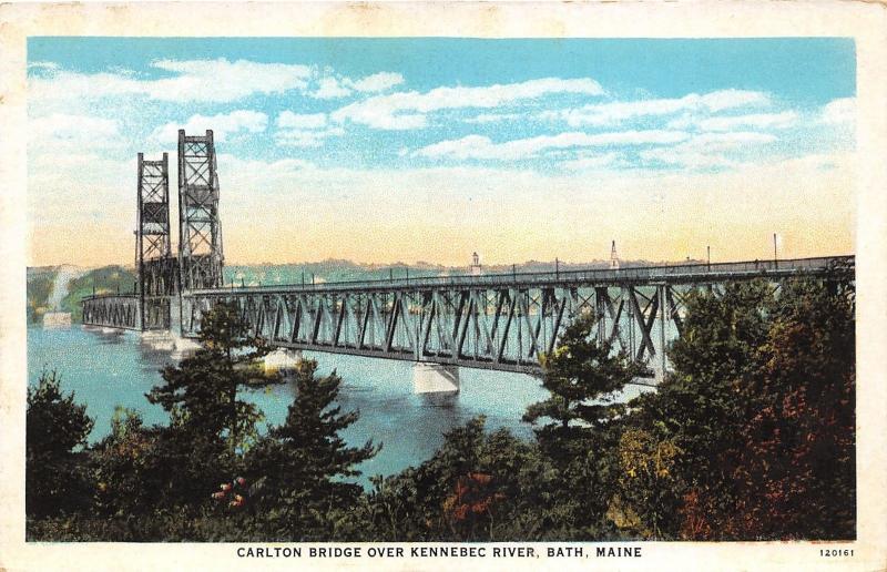 Bath Maine~Carlton Bridge over Kennebec River~1920s Postcard