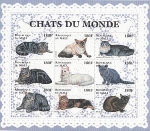 Les Chats Du Monde Republique Du Mali Burmese Turkish Block Of Cat Stamp s