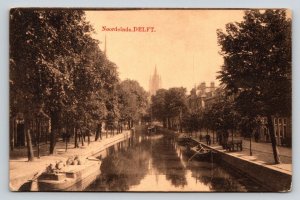 Vintage Delft Postcard Noordeinde Canal View Oude Kerk Netherlands
