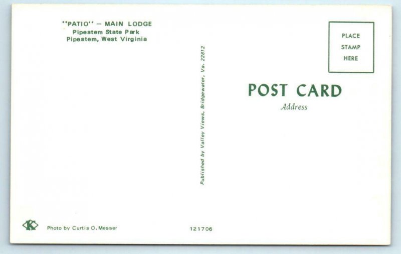 PIPESTEM STATE PARK, West Virginia WV ~ Patio MAIN LODGE c1960s  Postcard