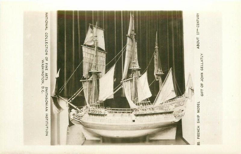 Sailboat, French Ship Model, Smithsonian, Gift of John Gellatly, Moss Photo,RPPC