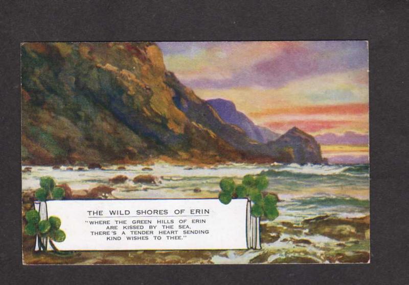 Ireland UK Wild Shores of Erin Shamrock Valentine's Art Colour Postcard Poem