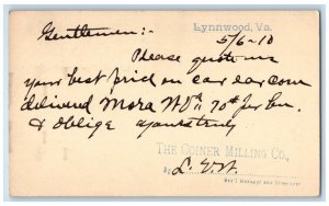 1910 The Coiner Milling Co. Lynnwood Virginia VA Antique Posted Postal Card