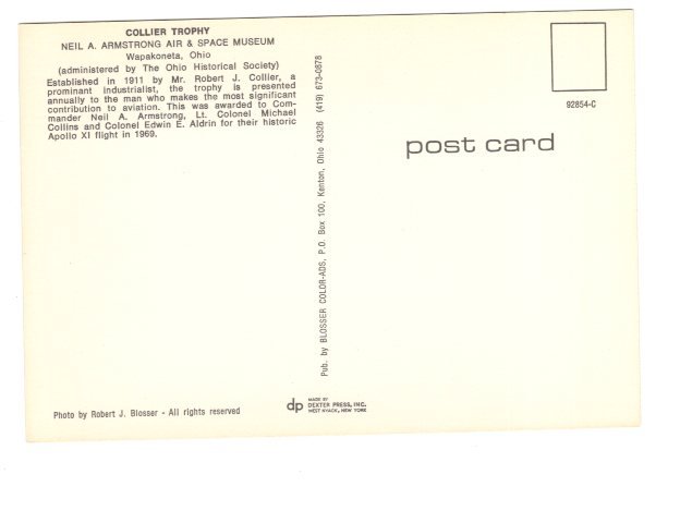 Collier Trophy, Space Museum, Wapakoneta, Ohio