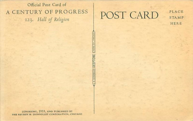 1933 Chicago World's Fair Hall of  Religion, Blimp, Boats Litho Postcard...
