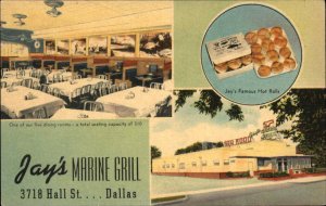 Dallas TX Jay's Marine Grill Showing Hot Rolls Food Linen Postcard