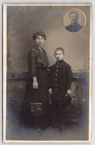 RPPC Son by Mom Mirrors Great War Absent or Fallen Soldier Father~Cameo Inset PC
