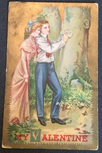 Postcard Used  “My Valentine” Man/Woman Embossed LB