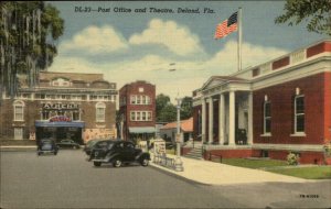 Deland FL Post Office & Theatre Linen Postcard