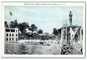 1939 Spring Lake Looking North-East Swimming Pool Rochelle Illinois IL Postcard