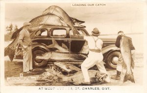 G76/ St Charles Ontario Canada RPPC Postcard  c1940s  Exaggeration Fishing