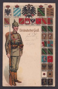 Postcard Germany Patriotic Soldier State Coats of Arms Ein Deutscher Gruss 1915