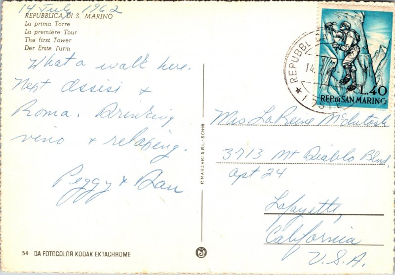 Postcard San Marino The First Tower 1962